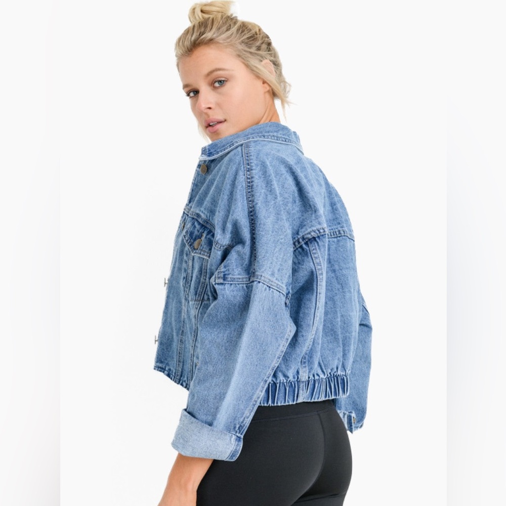 Mono B Cropped Raw Hem Denim Jacket